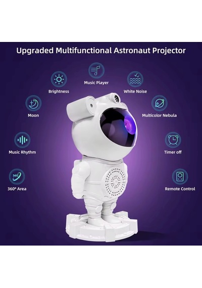 Astronot Galaxy Uyumlu Projektör, Rgb Led Gece Lambası, Hoparlörlü, App + Uzaktan Kumandalı