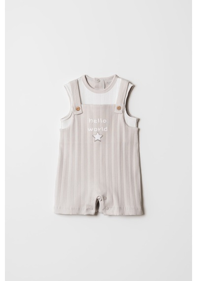 Hafy Baby Hello World Nakışlı, Erkek / Kız Çocuk Salopet Tulum Gri
