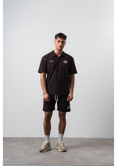 Erkek 242 Nakışlı Regular Fit T-shirt Şort Takım Kahve Kahverengi