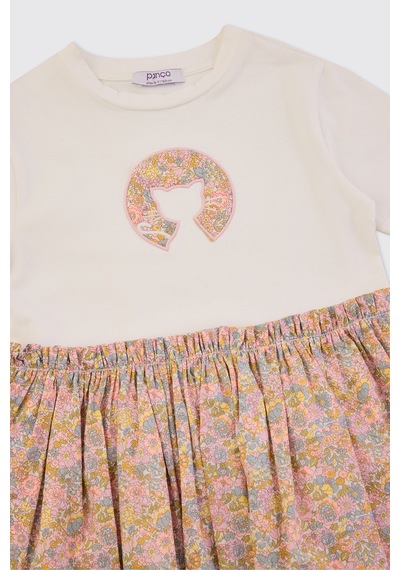 Panço Liberty Kumaş Çiçek Desenli Kız Bebek Örme Elbise 5611gb26008 Pembe