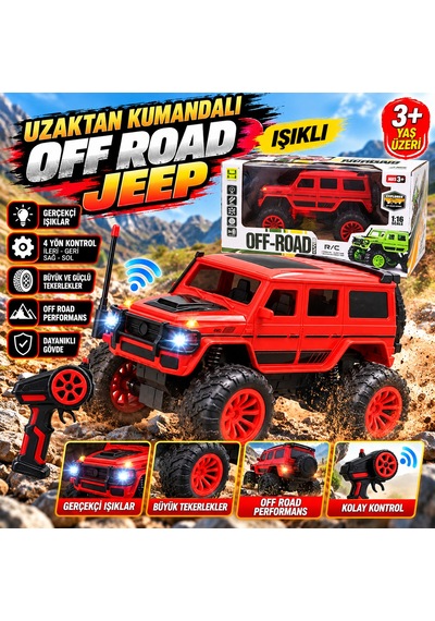 Uzaktan Kumandalı Işıklı Off Road Jeep 4 Yön Kontrollü Büyük Tekerlekli Rc Araç - Kırmızı
