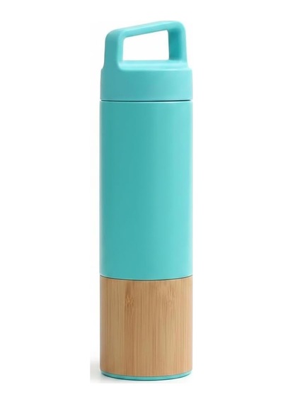 600 Ml Bambu Tabanlı Kulplu Çelik Termos Mug - 5 Renk Seçenekli Sıcak/soğuk Tutucu Seyahat Bardağı Turkuaz Diğer