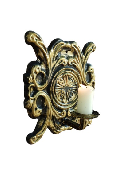 Aju Mumluk Şamdan Duvar Aplik Ev Bahçe Balkon Ofis Dekorasyonu Özel Tasarım Hediye 25x23cm Eskitme Gold. Gold