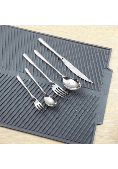 Elastik Bulaşık Matı Kokusuz Mutfak Su Tahliyesi 43x33 Cm Silikon Gri Diğer