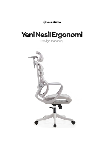 Rosso Ergonomik Çalışma Koltuğu - Sabit Kolçak - Beyaz