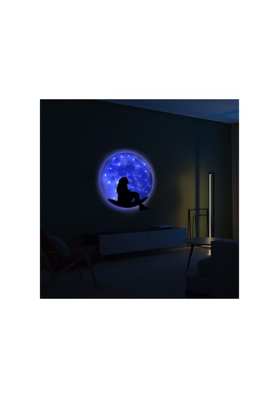 Kişiselleştirilebilir Led Işıklı Epoksi Cam Katmanlı Tablo Gloria Dolunay Mavi - 738170453 Mavi