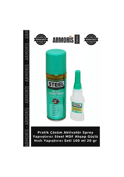 Pratik Çözüm Aktivatör Sprey Yapııştırıcı Steel Mdf Ahşap Güçlü Hızlı Yapıştırıcı Seti 100 Ml 20 Gr