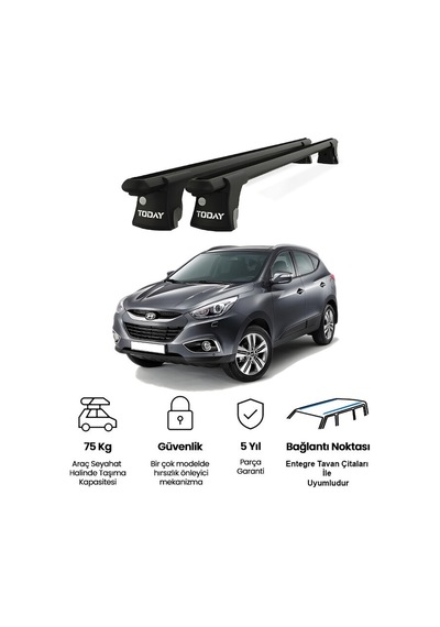 Trio-ıı Hyundai İx35 2010 Ve Sonrası Uyumlu Siyah Kilitli Ara Atkı 135cm Port Bagaj Tavan Barı