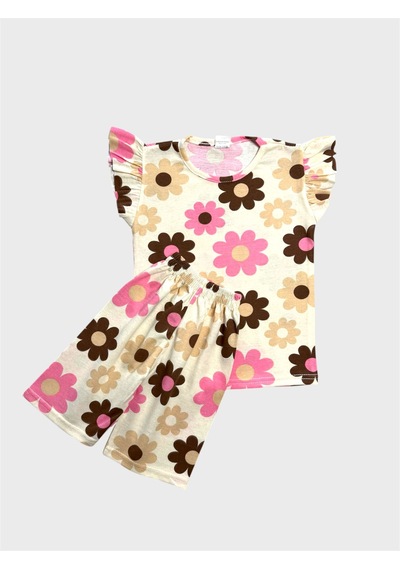 Aliş Kids Kız Çocuk Pamuklu Bej Rengi Papatya Desenli Kolları Fırfırlı Kısa Kollu Şortlu Yazlık Pijama Takımı Aliş Kids Kız Çocuk Pamuklu Bej Rengi Papatya Desenli Kolları Fırfırlı Kısa Kollu Şortlu Yazlık Pijama Takımı