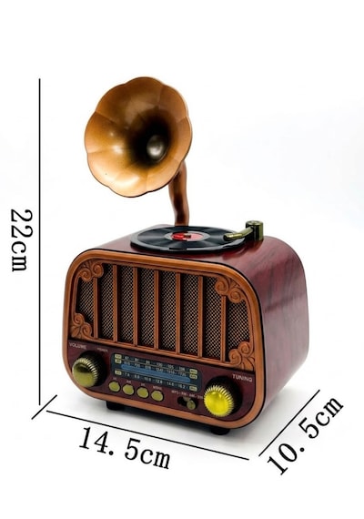 Dexxony Md-1318 Ahşap Tasarım Nostaljik Radyo - Gramofon Dekorlu Şarjlı Bluetooth Hoparlör  Seti