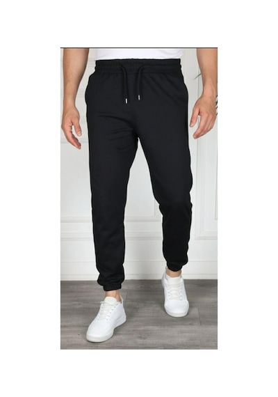 Erkek Jogger Eşofman Altı Cepli, Paça Lastikli , Spor Pantolon - Siyah