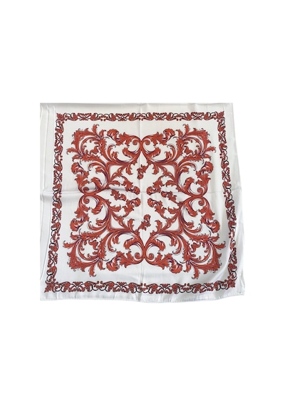 Tikitonki Çok Parçalı Kırmızı Çiçek Desenli Saten Beyaz Eşarp - 90x90 Beyaz Beyaz