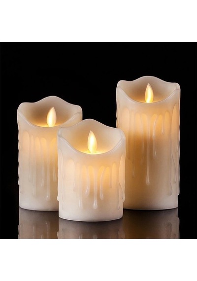 Alevli Led Mum Hareketli Alev Görünümlü Dekoratif Mum - 3lü Set Sarı