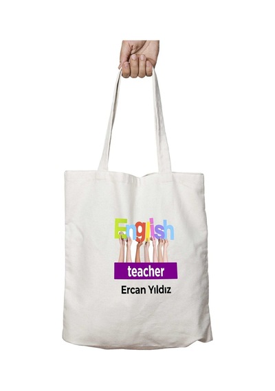 Art Hediye Kişiye Özel English Teacher İngilizce Öğretmeni İki Tarafı Kalıcı Baskılı Yıkanabilir Çanta Çok Renkli