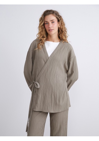 Lcw Modest Haki Kruvaze Yaka Dokulu Oversize Kadın Kimono