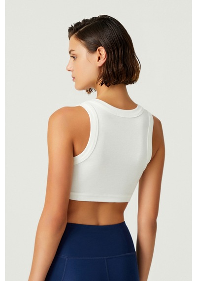 Los Ojos X Melodi Ekru Pamuklu Kalın Askılı Crop Top Tank Ekru