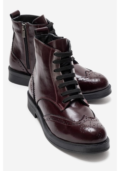 Luvishoes Nelvy Bordo Rugan Hakiki Deri Kadın Bot Bordo