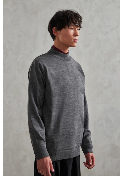 Erkek Yarım Balıkçı Oversize Basıc Triko Kazak Antrasit