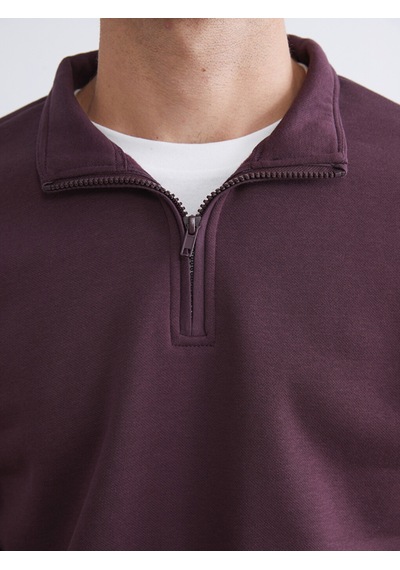 Lcwaıkıkı Classic Mürdüm Dik Yaka Uzun Kollu Erkek Kalın Sweatshirt