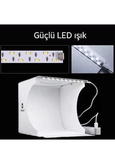 YENİLZD PULUZ 2x20 LED Işıklı 6 Fonlu Fotoğraf Çekim Çadırı 20x20 cm