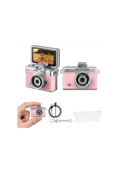 Mini Dijital Kamera Boy 3,5 4,5 Cm Yüksek Çözünürlüklü 1280 720 Hd Ekranlı Pembe
