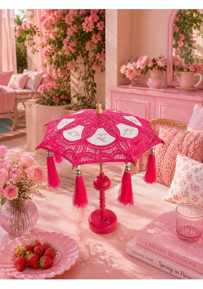 Missidea Vintage Pink Bohem Dekoratif Şemsiye Lambası Pembe