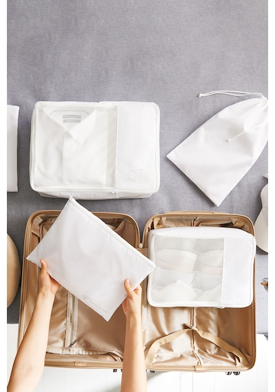 Ocean Home Textile 4'lü Yıkanabilir Beyaz Renk Paraşüt Kumaş Bavul İçi Organizer Set