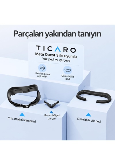 Tıcaro Meta Quest 3 İle Uyumlu Pu Yüz Pedi Ve Arayüz Çerçevesi, Siyah