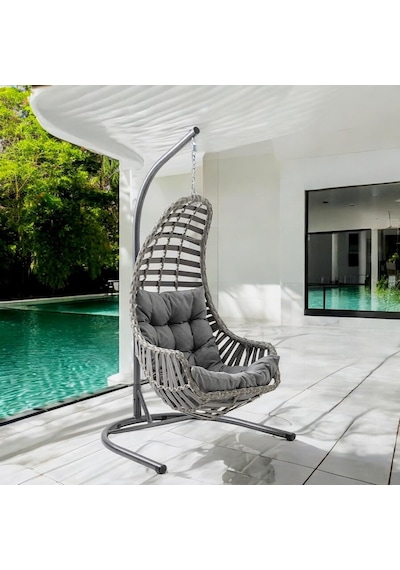 Capri Swing Datça Tekli Rattan Bahçe Balkon Salıncağı Gri Diğer