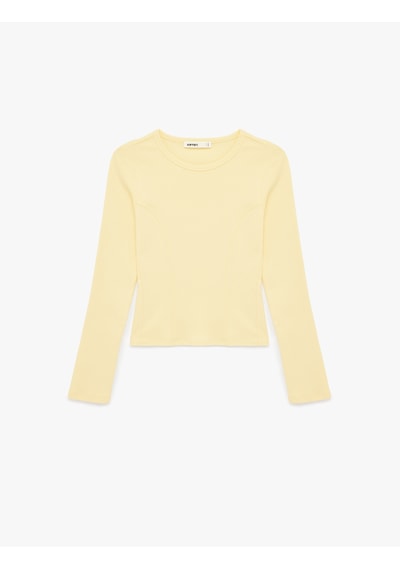 Koton Pamuklu Slim Fit Uzun Kollu Dikiş Detaylı Bisiklet Yaka Tişört Sarı 6sak50008pk Sarı