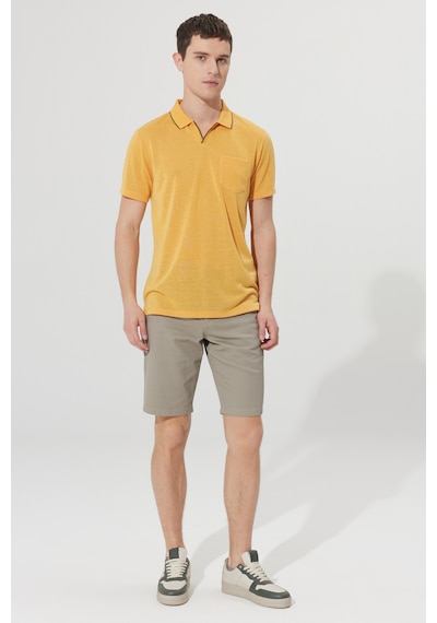 Ac&Co / Altınyıldız Classics Erkek Hakı Slim Fit Dar Kesim 5 Cep Armürlü Şort