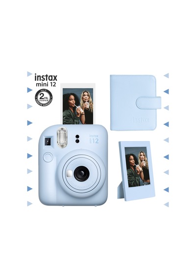 Fujifilm Instax Mini 12 Fotoğraf Makinesi + Çerçeve + 64'lü Kare Albüm Seti Mavi