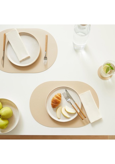 6'li Bej/taş Renk Suni Deri Amerikan Servis Set 45 X 30 Cm Diğer