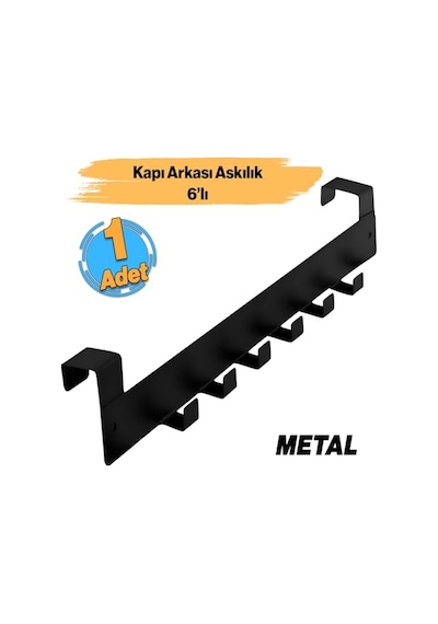 6'li Lamalı Kapı Arkası Askılık Elbise Havlu Asma Askı Metal Oda Banyo Lavabo Kapısı Aparatı Siyah Diğer