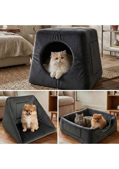 3in1 Kedi Köpek Yatağı Ve Oyujn Evi - Üç Fonksiyonlu Kedi Ve Küçük Irk Köpekler İçin Yatak-mind
