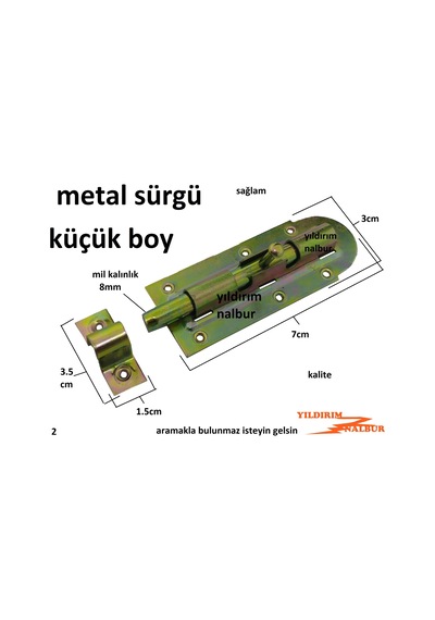 Metal Sürgü Küçük Boy Karşılıklı Emniyet Sürgüsü