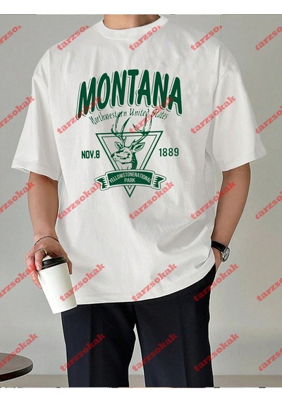 Tarzsokak Unisex Montana Baskılı Tshirt Beyaz Beyaz