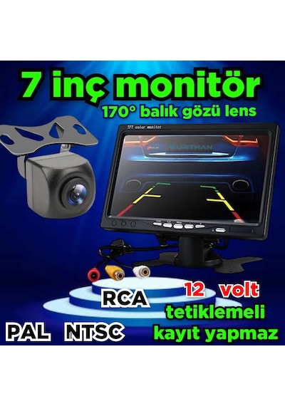 1 Adet 170 Derece Balık Gözü Kamera Ve 7'' Ekran Kayıt Yapmaz 12v
