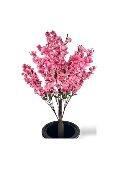 Yapay Ağaç Pembe Bahardalı Ağacı Beyaz Kumsal Vazoda 130cm Japon Kiraz Çiçeği
