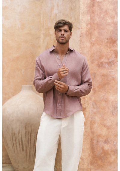 Mai Collection Mai Studios Co. Agnola Oversize Erkek Açık Bordo Keten Gömlek Açık Bordo