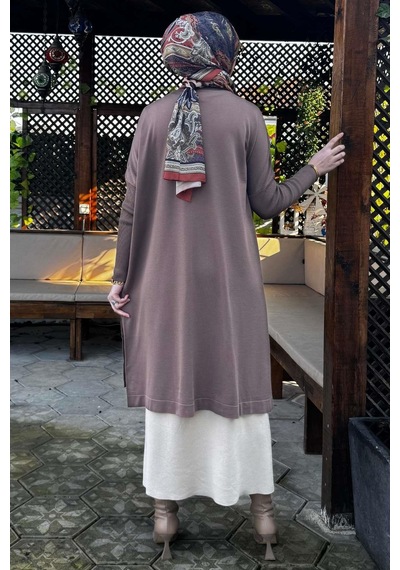 Rabia Şamlı Sevda Triko Tunik Sütlü Kahve Çok Renkli