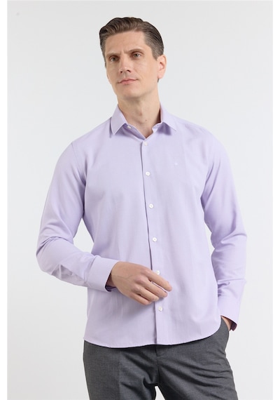 İmza Lila Sert Yaka Uzun Kol Cepsiz Slim Fit Pamuklu Gömlek 1004255284