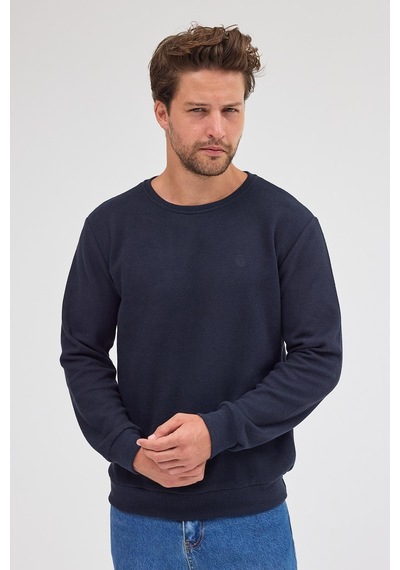 Mmetalic Erkek Lacivert Standart Fit Normal Kesim Pamuklu Basic Bisiklet Yaka Sweatshirt Mtlce113-lacivert Lacivert