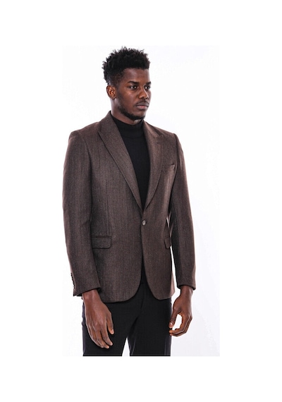Wessi Slim Fit Desenli Kahverengi Erkek Ceket Kahverengi