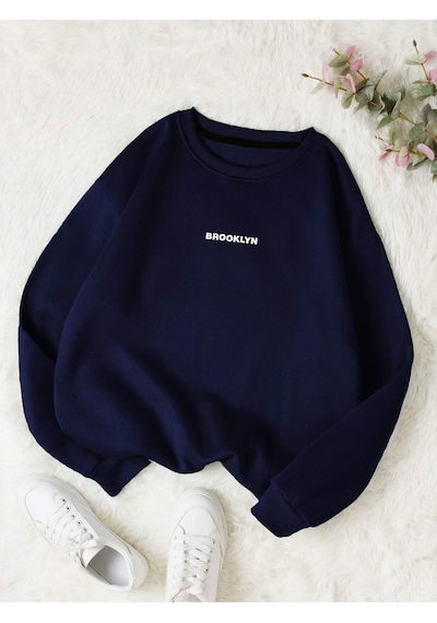 Startmore Lacivert Unisex Kadın/erkek Brooklyn Özel Renkli Oversize Bisiklet Yaka Pamuklu