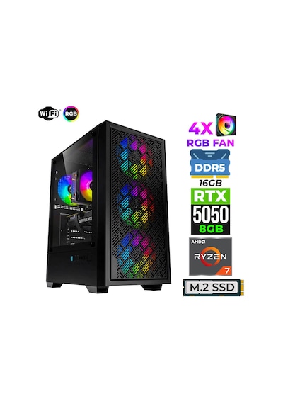 Xaser Sage X30 R5-7500F 16 GB 1 TB M.2 Nvme SSD 8 GB RTX5050 Free Dos Masaüstü Oyuncu Bilgisayarı