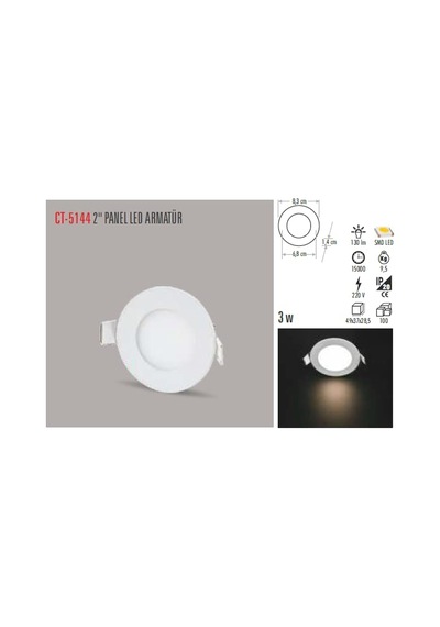 Ct-5144-g Panel Slim Yuvarlak Spot 3 W 3000k Gun Işığı Gövde Sku: Smg8690010198990 Açık Kahverengi