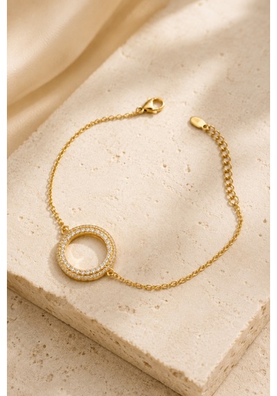 Balenbi Jewelry Kadın Çift Sıra Taşlı Halka Figürlü Kararmaz Çelik Bileklik Gold Renk 1127 Altın