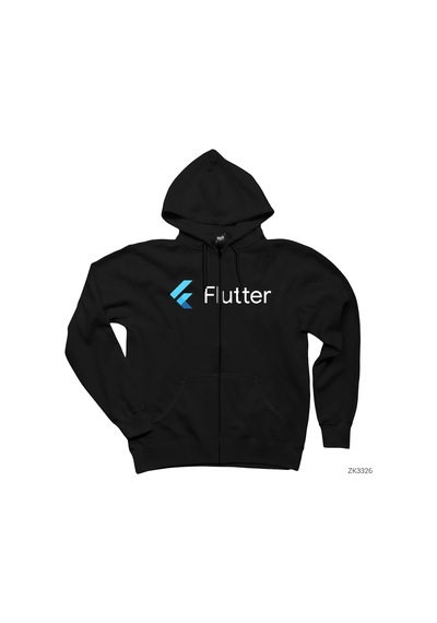 Flutter Siyah Fermuarlı Kapşonlu Sweatshirt