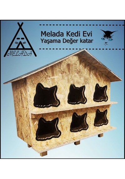 Melada Kedi Evi Dış Ortam Uygun Ahşap Kedi Evi Osb 100x95x50 Cm